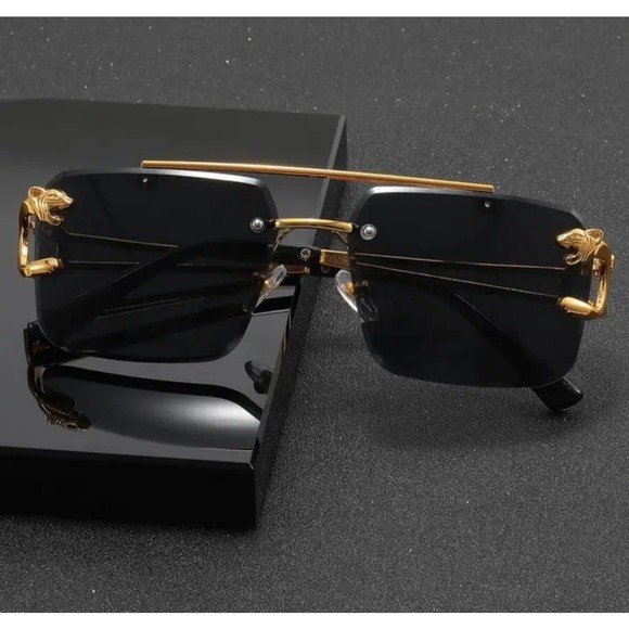 UV400 Retro Rimless Sunglasses For Men Steampunk Outdoor Cycling Sunglasses - Picture 2 of 8